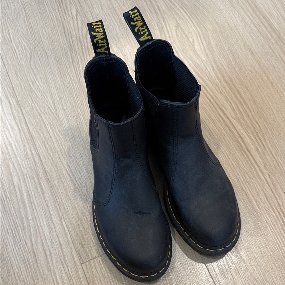Dr. Martens Black Ankle Boots with Yellow Stitching